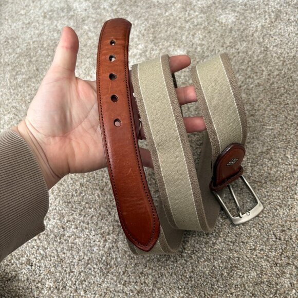 Elasticated Belt with Leather Ends Brown & Greenish Size 44 - Picture 2 of 7